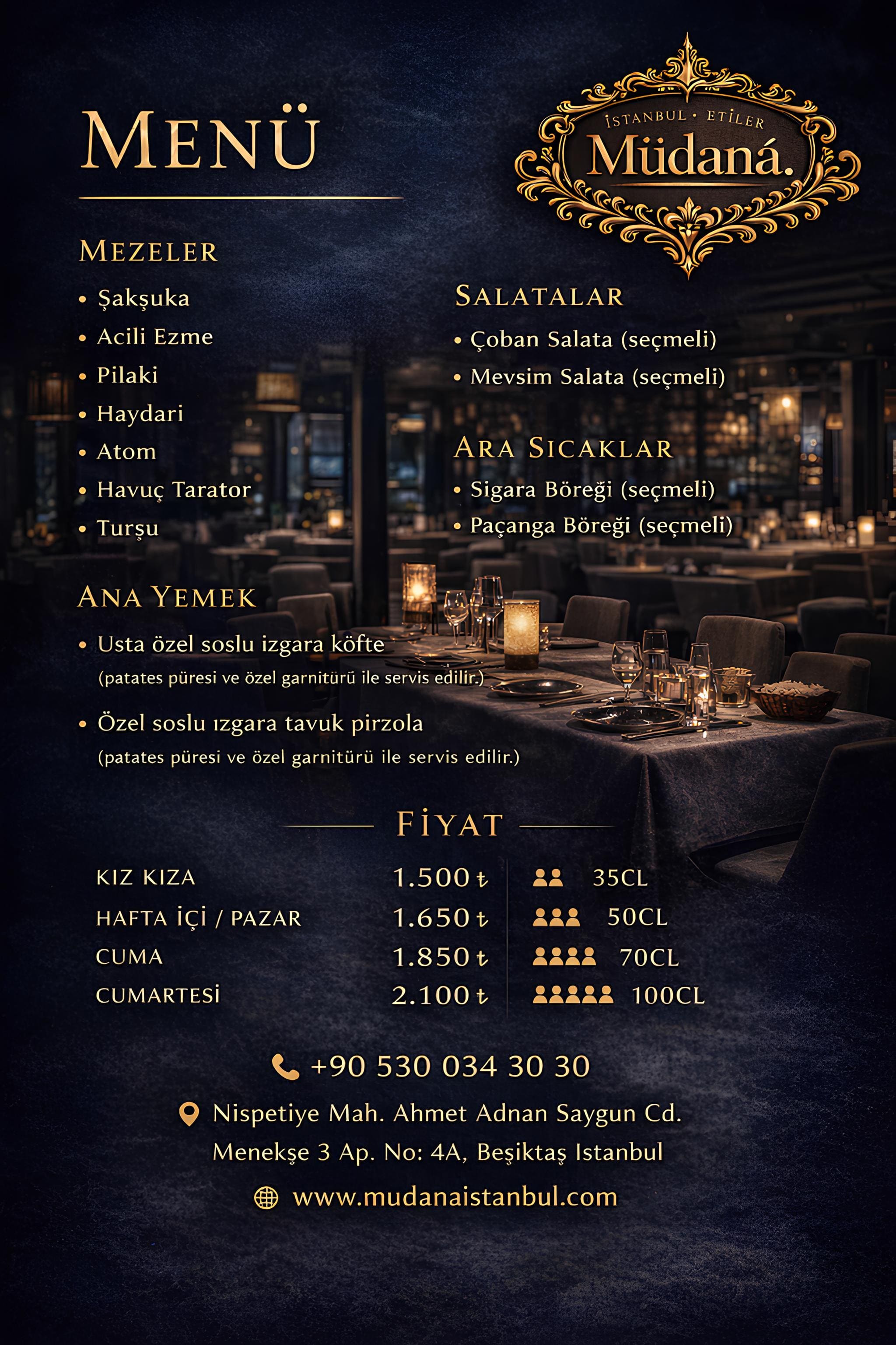 Müdana Etiler Menü Görseli